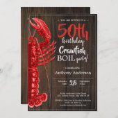 50歳素朴の誕生日パーティークロウフィッシュが赤いおもしろいを煮る 招待状 (正面/裏面)