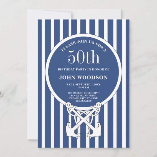 50歳航海の誕生日パーティー海軍ブルーガイ 招待状 (正面)