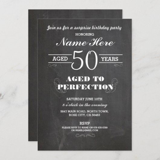 50歳誕生パーティーの黒板サプライズ招待状 招待状 (正面/裏面)