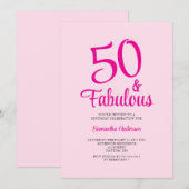 50歳誕生日おめでとう!ファビュラスなバラ色の50歳パーティー 招待状 (正面/裏面)