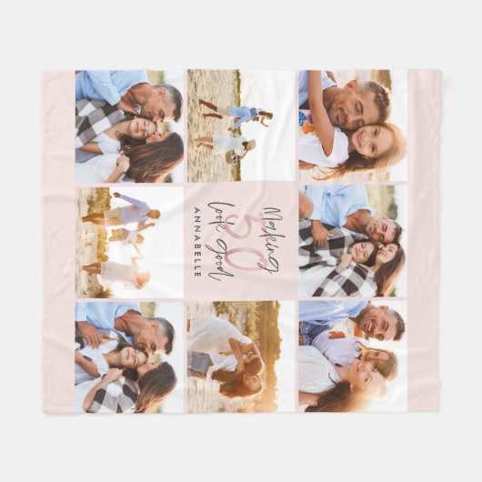 50歳誕生日のピンク色のグリッター写真ガーリーコラージュ フリースブランケット (正面(横))