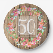 50歳誕生日の田舎の木の水彩の花 ペーパープレート (正面)