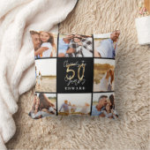 50歳誕生日の黒と金ゴールドの写真のコラモダンージュ クッション (ブランケット)
