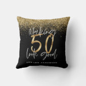 50歳誕生日の黒と金ゴールドの写真のコラモダンージュ クッション (裏面)