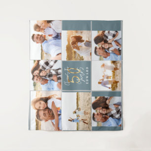 50歳誕生日の黒と金ゴールドの写真のコラモダンージュ タペストリー