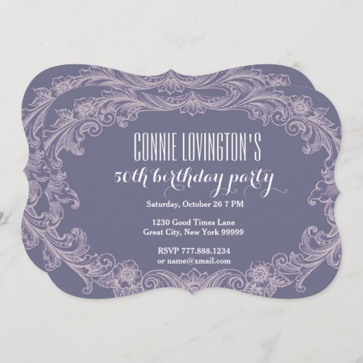 50歳誕生日パーティテンプレート紫ヴィンテージV50D 招待状 (正面/裏面)