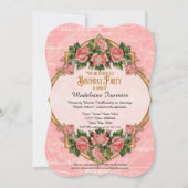 50歳誕生日パーティ金ゴールドグリッターヴィンテージバラ 招待状 (正面)