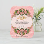 50歳誕生日パーティ金ゴールドグリッターヴィンテージバラ 招待状 (スタンド正面)