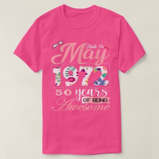 50歳1972年5月製50誕生日女性B Tシャツ (デザイン正面)