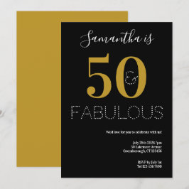 50歳 そして ファビュラス! 50歳の誕生日 ブラック ゴールド パーティー 招待状