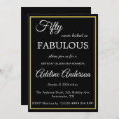 50歳 ゴージャスな女性 ブラックゴールド 50歳の誕生日 招待状 (正面/裏面)