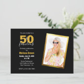 50歳 ゴージャス ブラックゴールド モダンな50歳の誕生日 招待状 (スタンド正面)