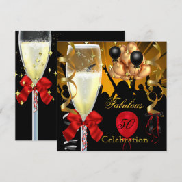 50歳 & ゴージャス レッド ゴールド ブラック バースデーパーティー 招待状