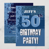 50歳 サプライズ 誕生日 オーダーメイド ネーム 青 メタリック 招待状 (正面/裏面)