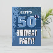 50歳 サプライズ 誕生日 オーダーメイド ネーム 青 メタリック 招待状 (スタンド正面)