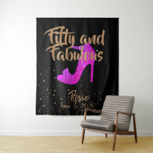 50歳 & ファビュラス ガーリー グリッター ホットピンク ゴールド テキスト