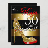 50歳 & ファビュラス グリッター スティレット 誕生日 招待状 (正面/裏面)