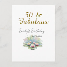 50歳 & ファビュラス ゴールデン ウォーター ロータス ユリ 水彩 ポストカード