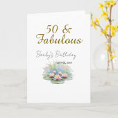 50歳 & ファビュラス ゴールデン ウォーター ロータス リリー ウォーターカラー カード (黄色い花)