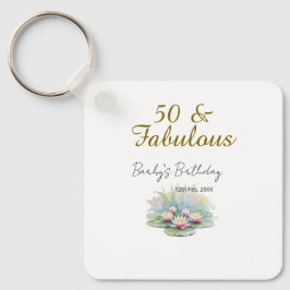 50歳 & ファビュラス ゴールデン ウォーター ロータス リリー ウォーターカラー キーホルダー