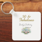 50歳 & ファビュラス ゴールデン ウォーター ロータス リリー ウォーターカラー キーホルダー (正面)