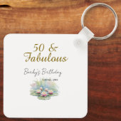 50歳 & ファビュラス ゴールデン ウォーター ロータス リリー ウォーターカラー キーホルダー (裏面)