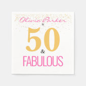 50歳 ファビュラス ゴールド ピンク 誕生日パーティー ナプキン スタンダードカクテルナプキン (正面)