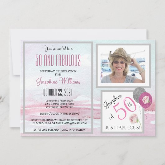 50歳 ファビュラス パーティー ご招待 ピンク 招待状 (正面)