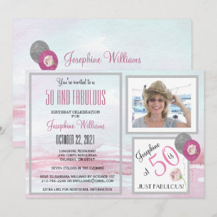 50歳 ファビュラス パーティー ご招待 ピンク 招待状