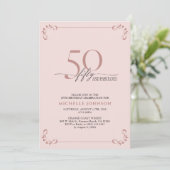50歳&ファビュラス ピンクとブラックの誕生日パーティー招待状 招待状 (スタンド正面)