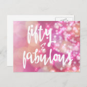 50歳 & ファビュラス - ピンクグリッター 50歳の誕生日カード ポストカード (正面/裏面)