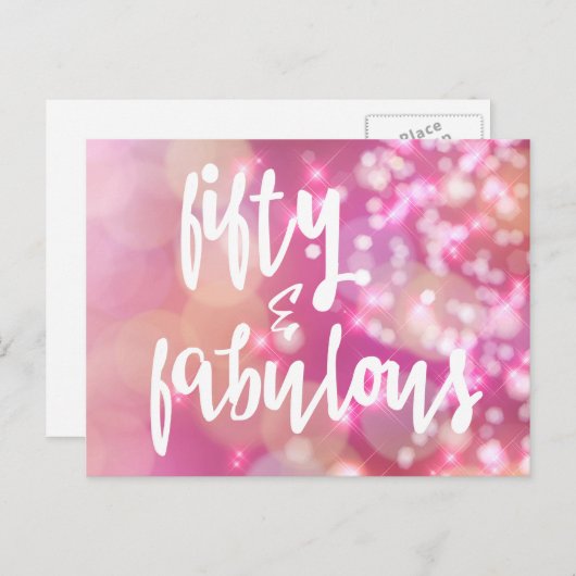 50歳 & ファビュラス - ピンクグリッター 50歳の誕生日カード ポストカード (正面/裏面)