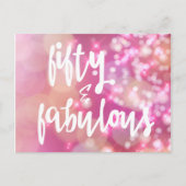 50歳 & ファビュラス - ピンクグリッター 50歳の誕生日カード ポストカード (正面)