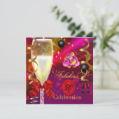 50歳 & ファビュラス ピンク レッド ゴールド ブラック バースデーパーティー 招待状 (スタンド正面)