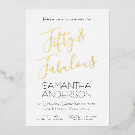 50歳 & ファビュラス ブラックエレガント 50歳の誕生日パーティー 箔招待状