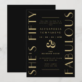 50歳 & ファビュラス ブラック アートデコ 50歳の誕生日 招待状 (正面/裏面)