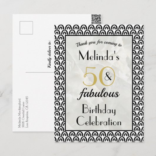 50歳 & ファビュラス 誕生日パーティー 感謝の気持ち ポストカード (正面/裏面)