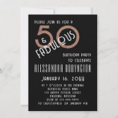 50歳 ファビュラス 誕生日パーティー 黒 白 茶色 招待状 (正面)