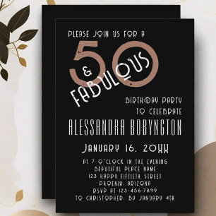 50歳 ファビュラス 誕生日パーティー 黒 白 茶色 招待状