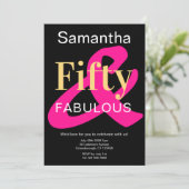 50歳 ファビュラス 誕生日 ブラック ゴールド ピンク 招待状 (スタンド正面)