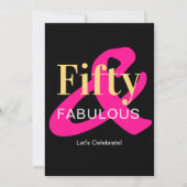 50歳 ファビュラス 誕生日 ブラック ゴールド ピンク 招待状 (裏面)