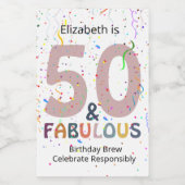 50歳 & ファビュラス 追加 名前 かわいい 青い コンフェッティ 誕生日 ワインラベル (シングルラベル)