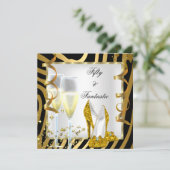 50歳 & ファンタスティック ゼブラ ブラック ホワイト ゴールド パーティー 招待状 (スタンド正面)