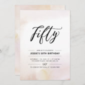 50歳 ミニマルな誕生日パーティーの水彩デザイン 招待状 (正面/裏面)