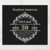 50歳 ヴィンテージ ブラック ホワイト ゴールド 誕生日 ビールラベル (シングルラベル)