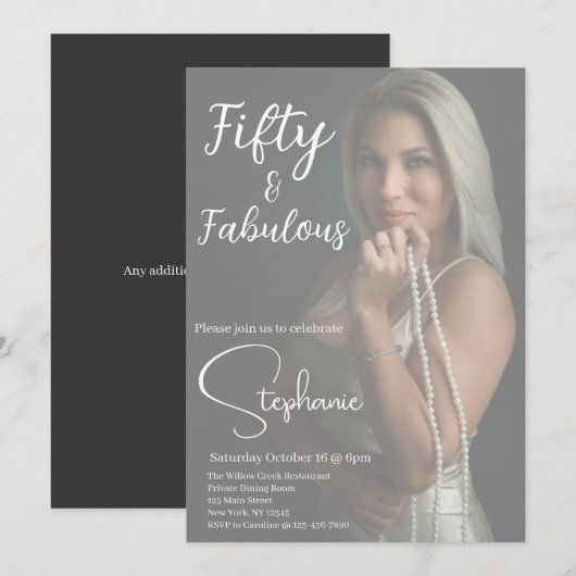 50歳 素敵に | 50歳の誕生日パーティー 白 招待状 (正面/裏面)