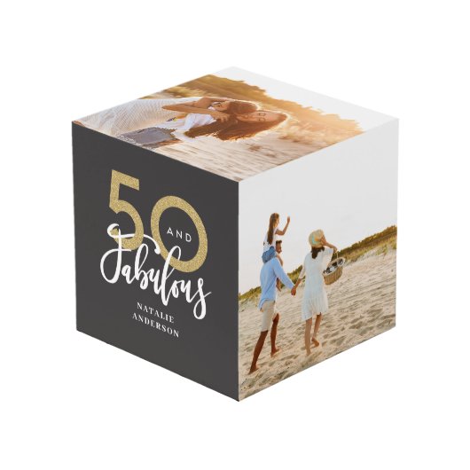 50歳、素晴らしい黒と金ゴールド  フォトキューブ (正面アングル)