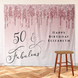 50歳 誕生日おめでとう ピンク ローズゴールド グリッター パーティー タペストリー