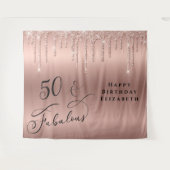 50歳 誕生日パーティー ローズゴールド グリッター タペストリー (正面(横))