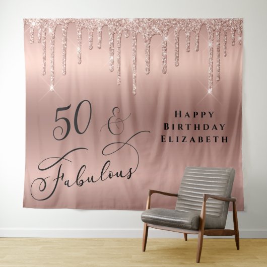 50歳 誕生日輝きのローズゴールドパーティー タペストリー (インサイチュ(横))